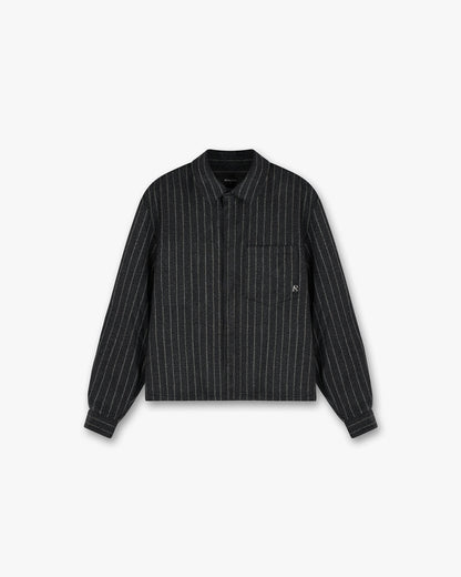 Cropped Dress Shirt - Black Pinstripe