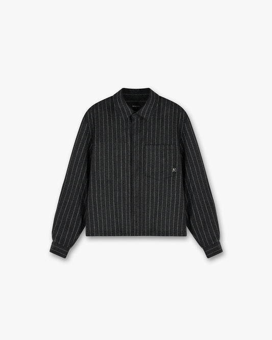 Cropped Dress Shirt - Black Pinstripe