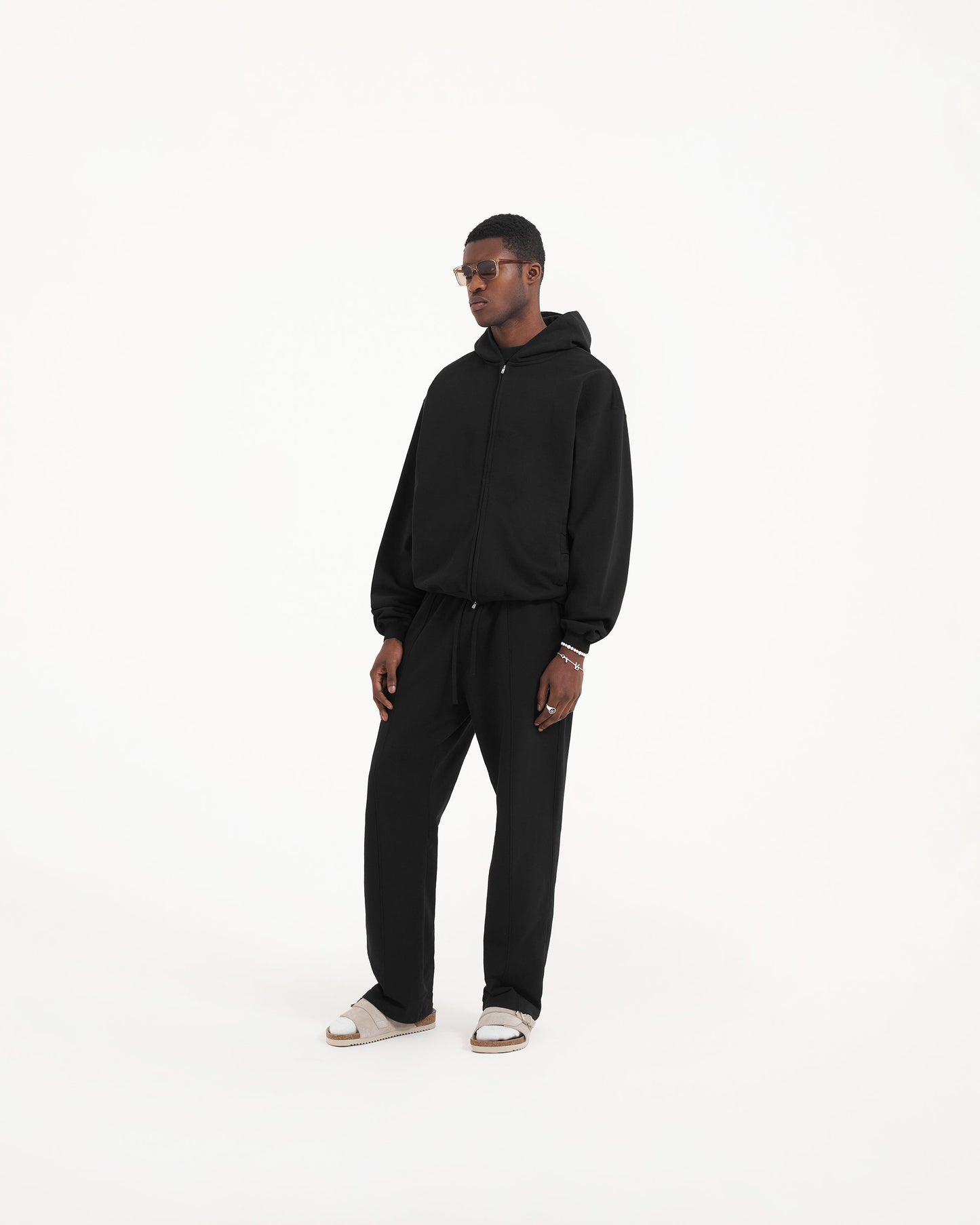 Initial Zip Hoodie - Jet Black