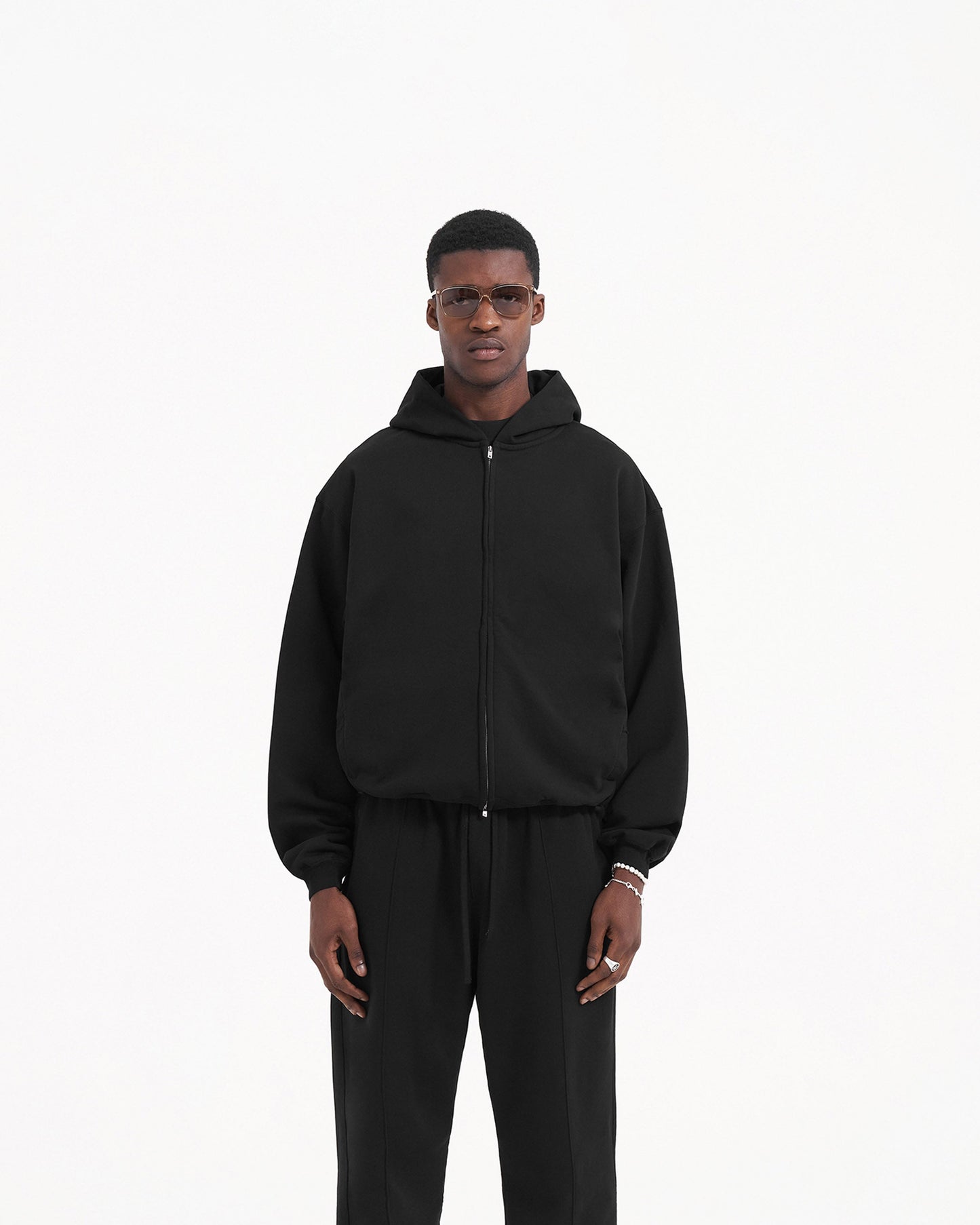 Initial Zip Hoodie - Jet Black