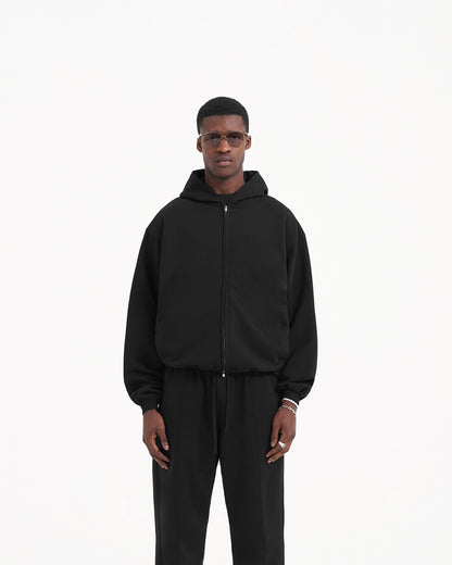 Initial Zip Hoodie - Jet Black