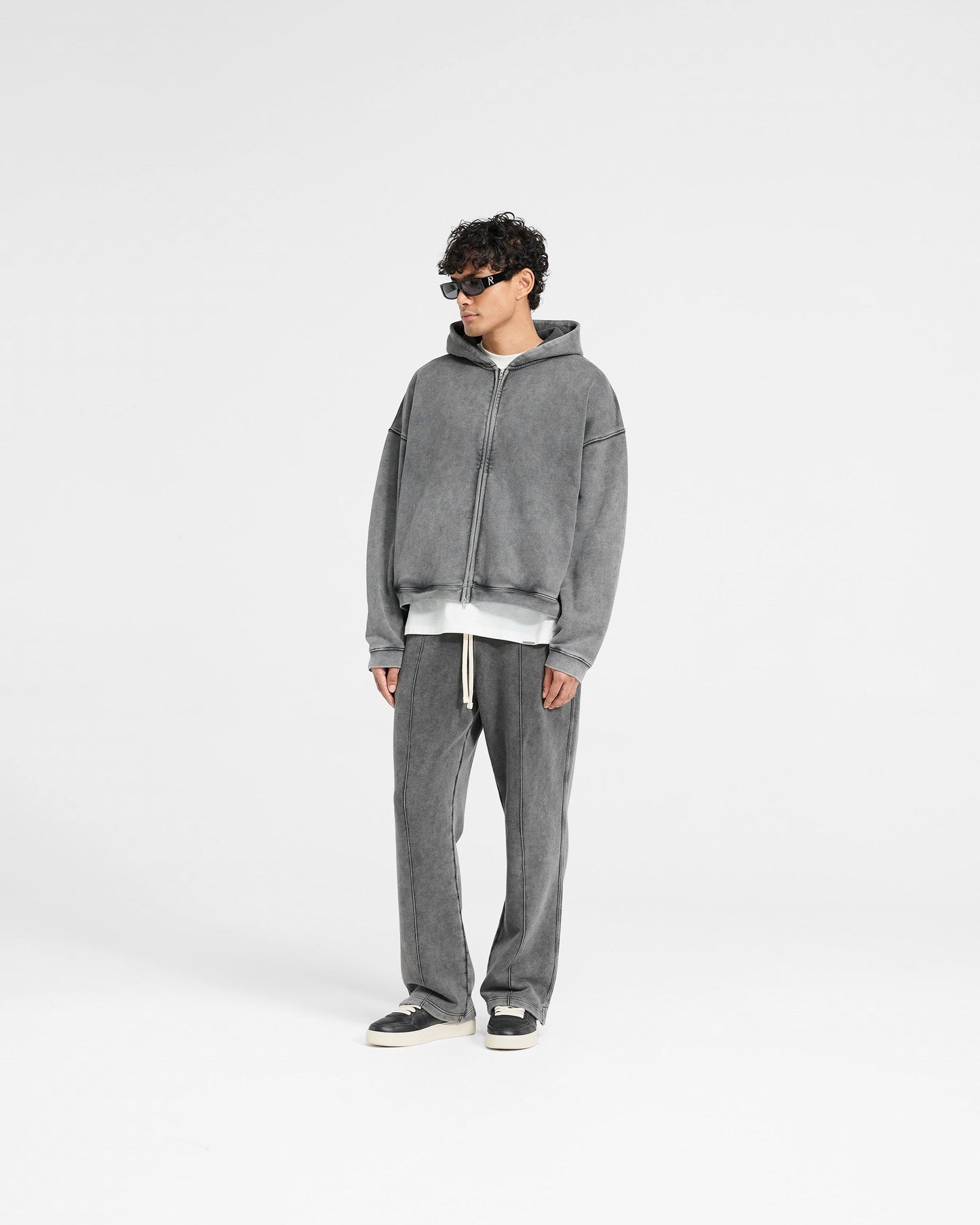 Initial Boxy Zip Through Hoodie - Vintage Grey