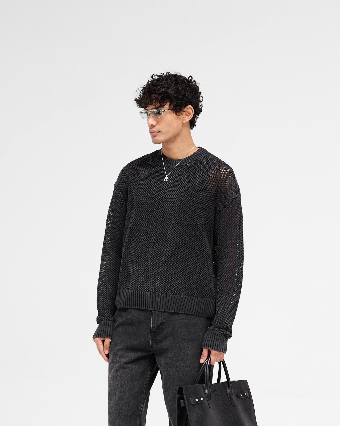 Open Gauge Knit Sweater - Jet Black