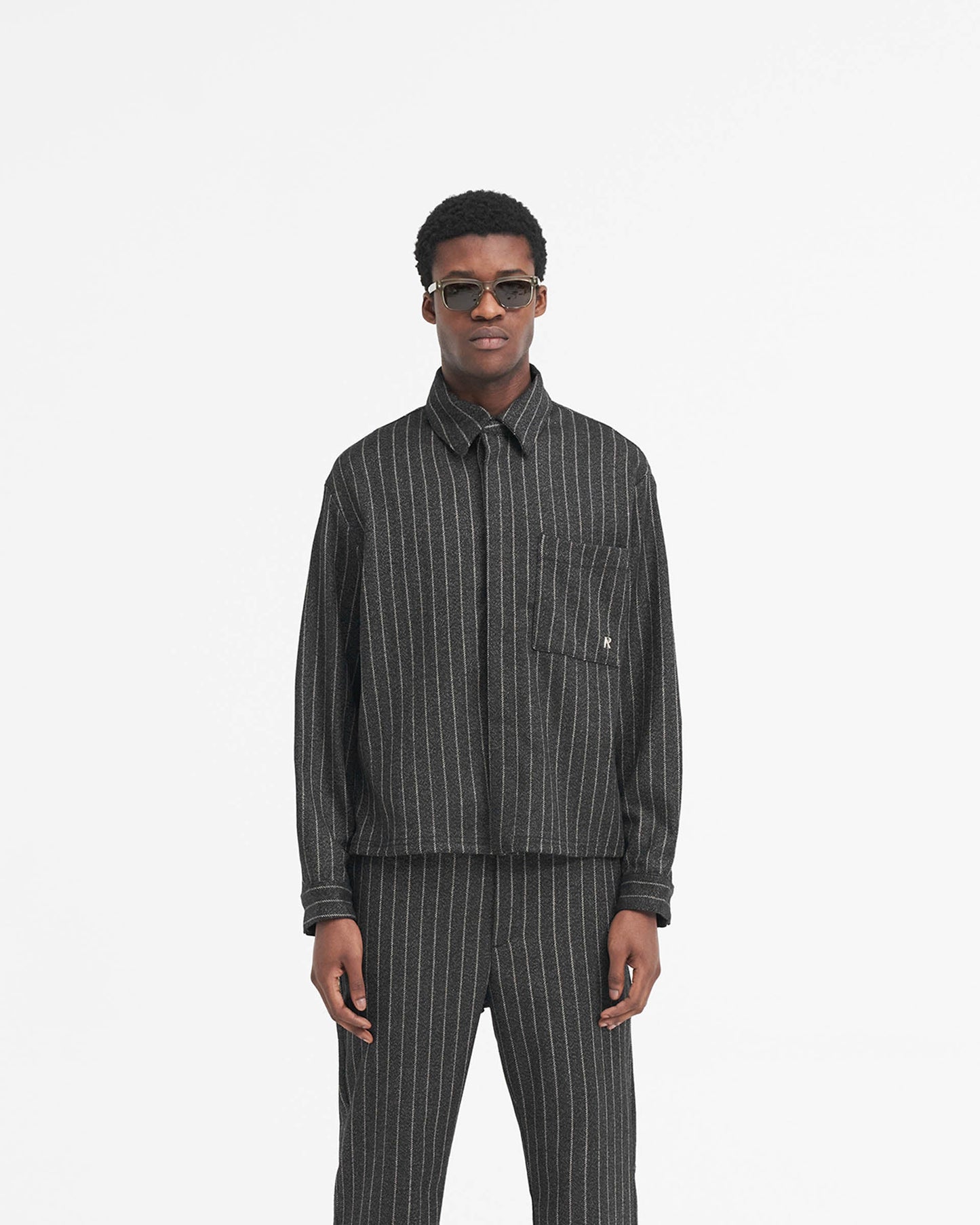Cropped Dress Shirt - Black Pinstripe