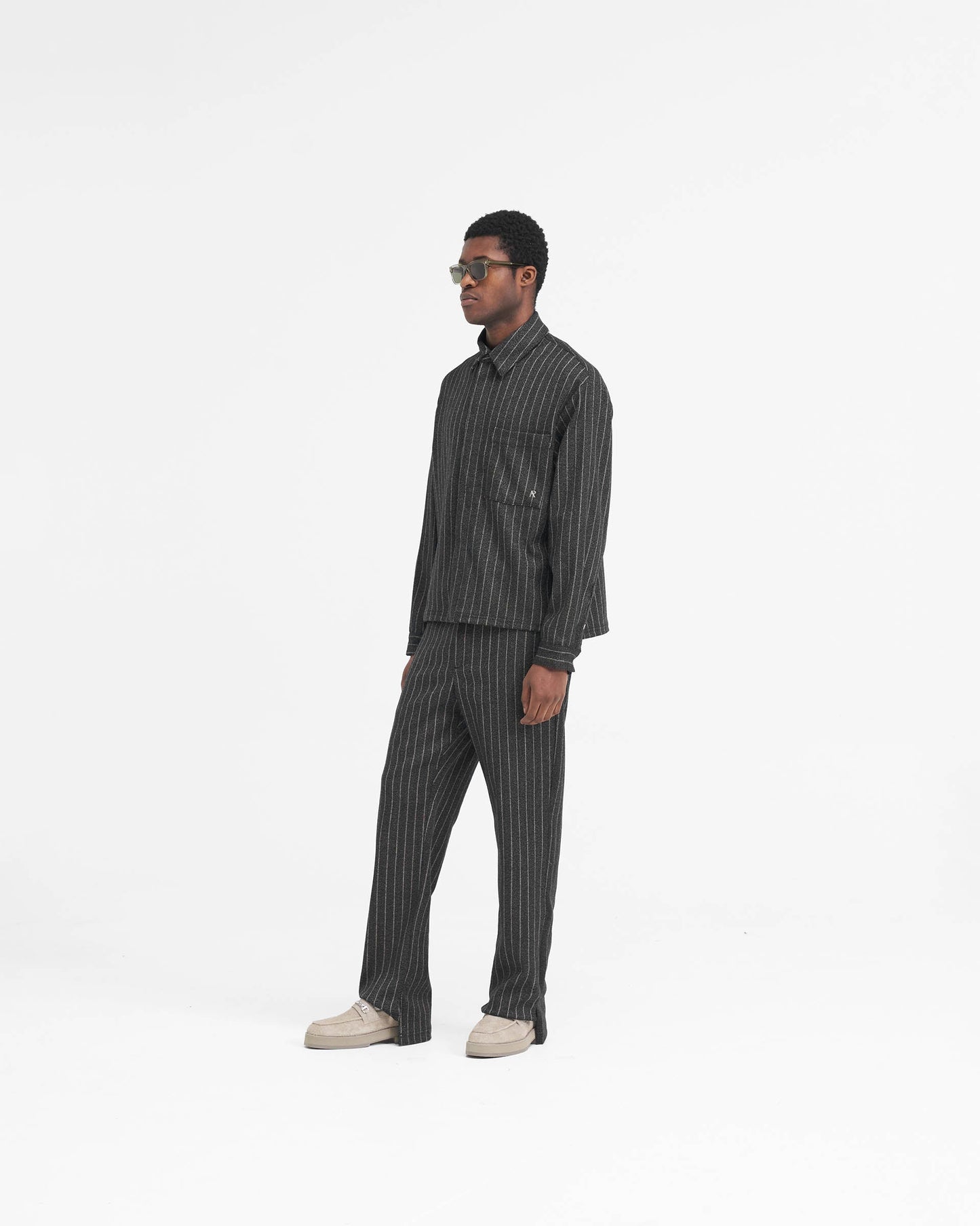 Stepped Hem Pant - Black Pinstripe