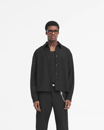 Initial Cropped Dress Shirt - Black