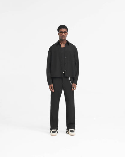 Initial Cropped Dress Shirt - Black