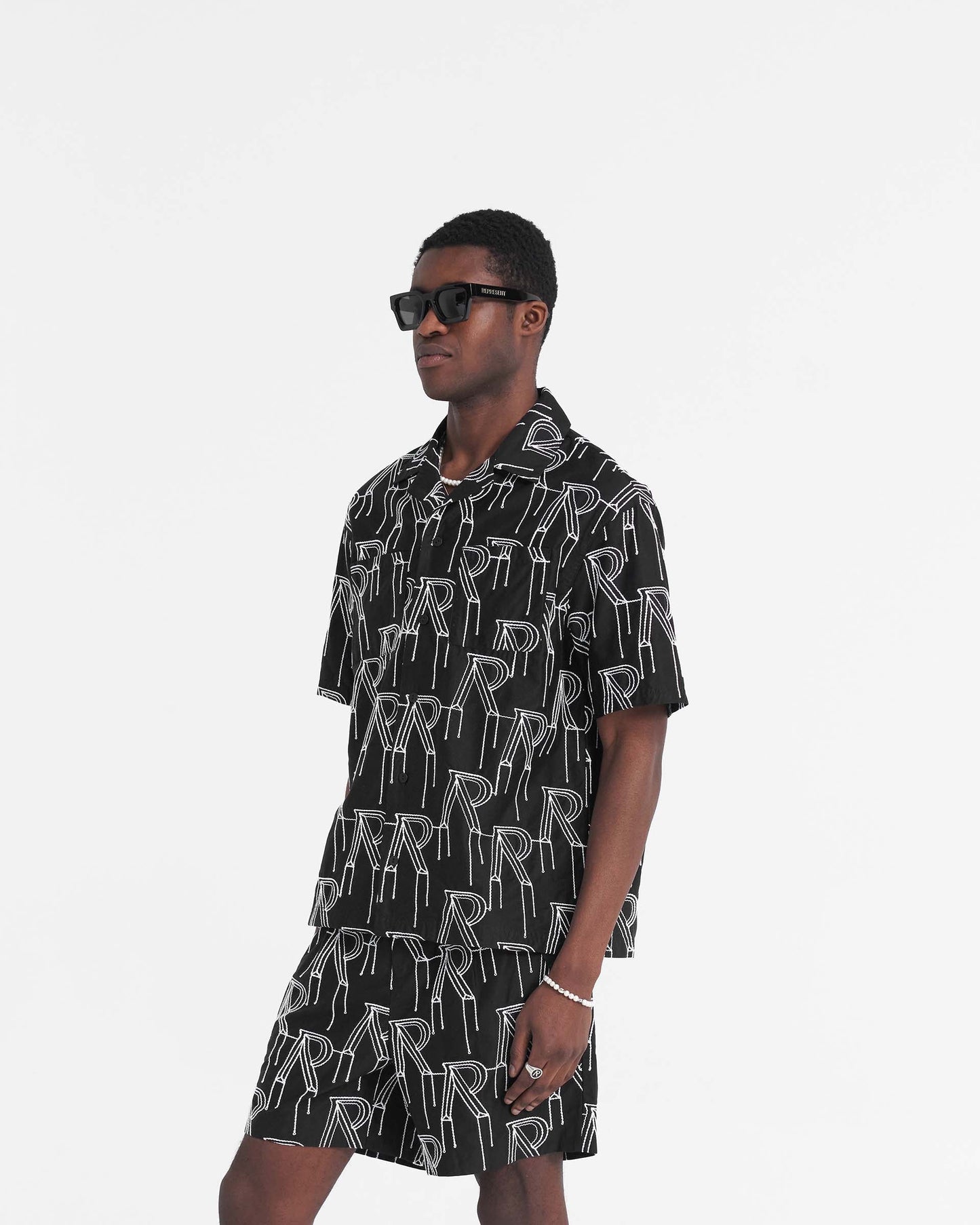 Embroidered Initial Overshirt - Black