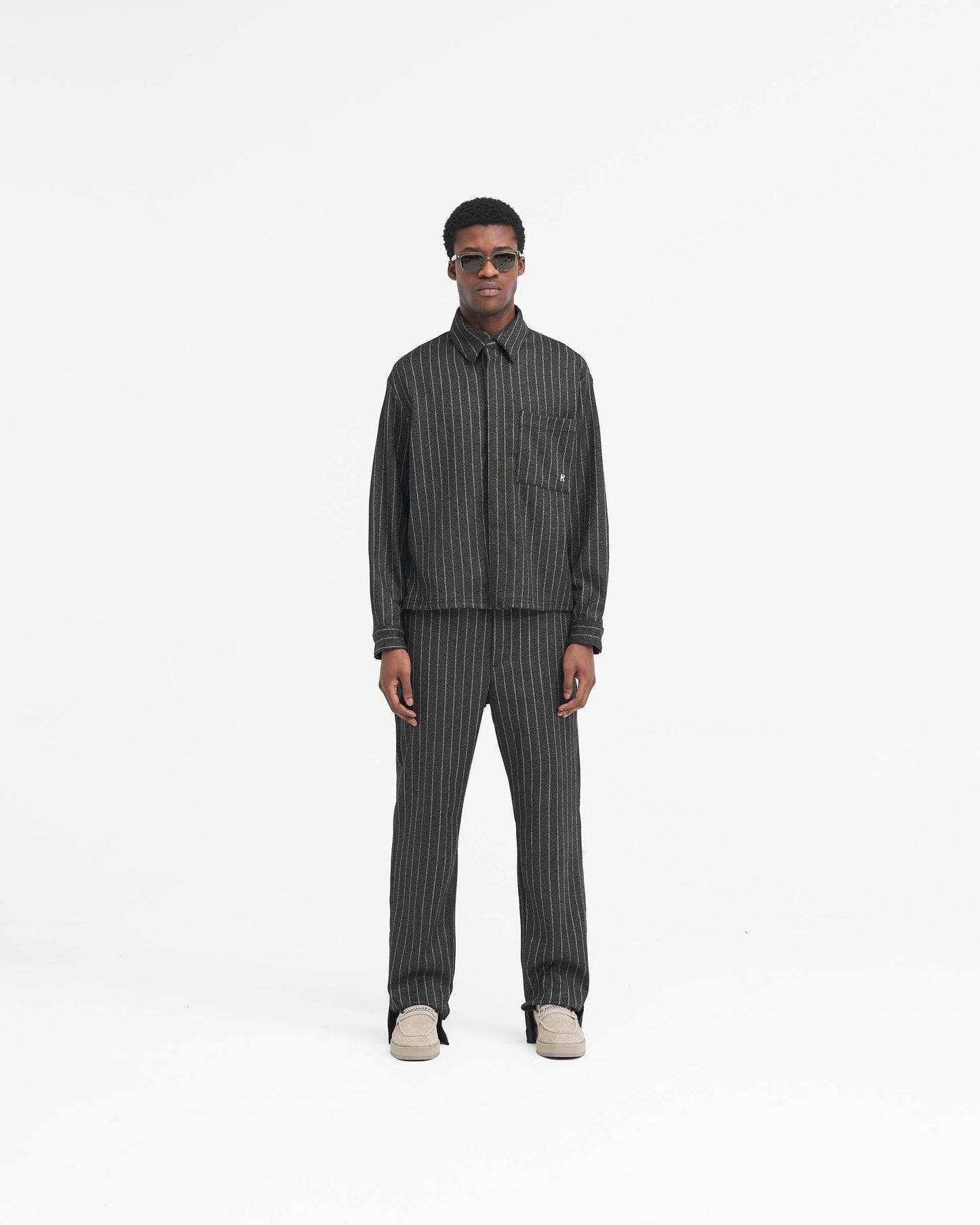 Cropped Dress Shirt - Black Pinstripe