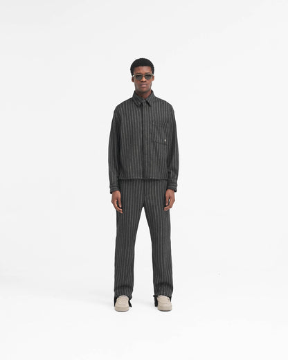 Cropped Dress Shirt - Black Pinstripe